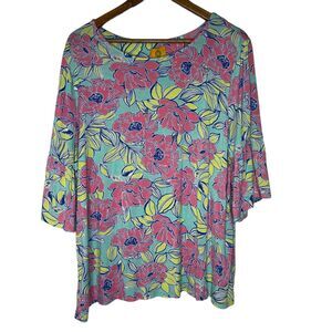 Ruby Rd Women’s Top XL Bright Floral Print 3/4 Sleeve